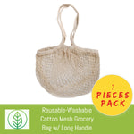 Load image into Gallery viewer, KB054-B-01-Reusable-Washable Cotton Mesh Grocery Bag w/ Long Handle-Bag-ecofans-1-Black-