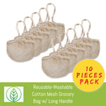 Load image into Gallery viewer, KB054-B-10-Reusable-Washable Cotton Mesh Grocery Bag w/ Long Handle-Bag-ecofans-10-Black-