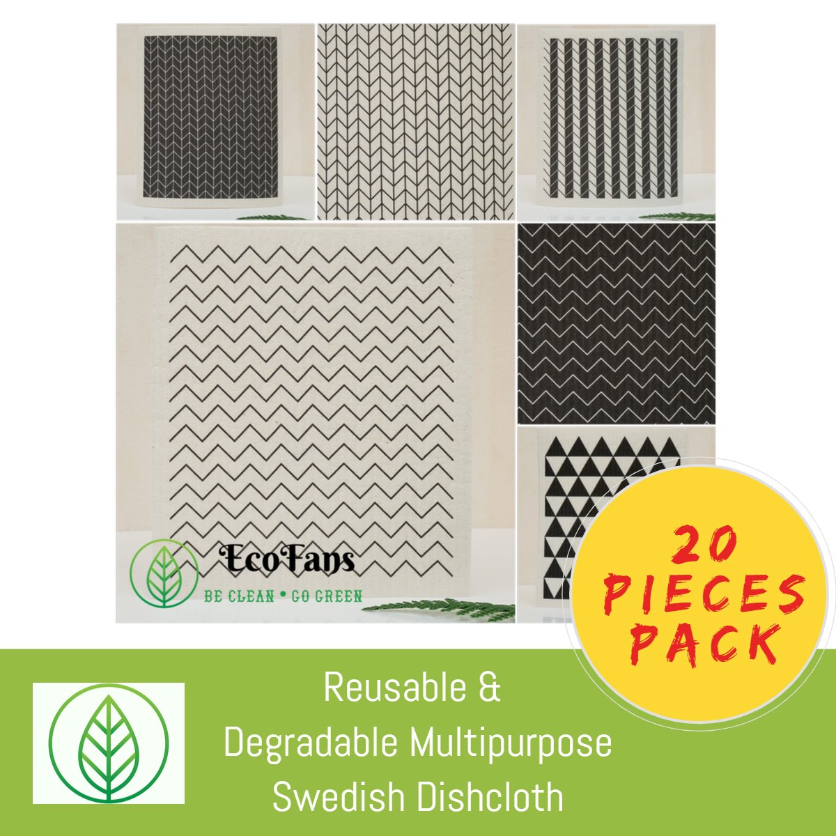 KT051-X-20-Reusable & Degradable Multipurpose Swedish Dishcloth-Cloth-ecofans-20-Tiles-