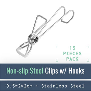 HH001-V-15-Non-Slip Stainless Steel Clips with Hanging Hooks--ecofans-15-Silver-