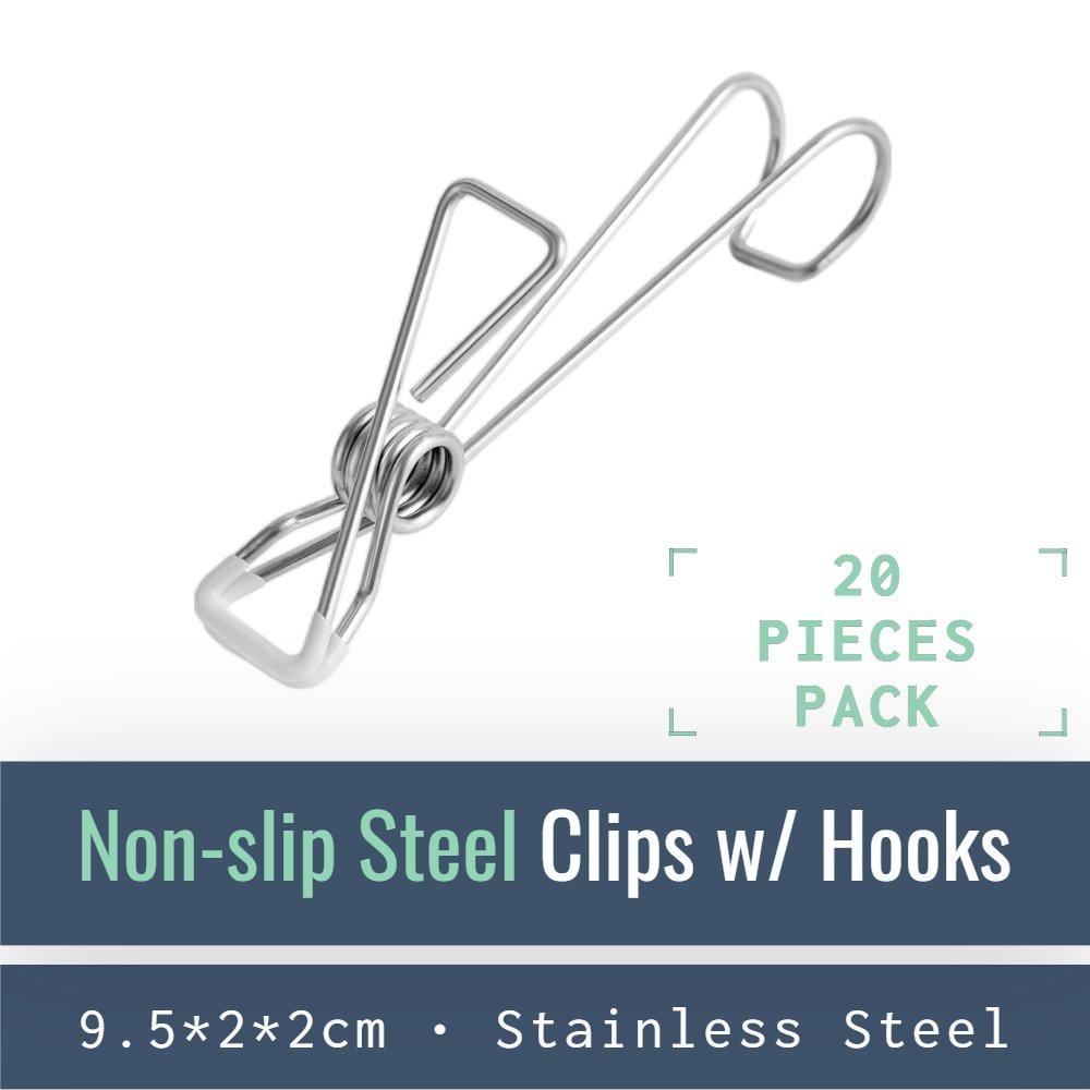 HH001-V-20-Non-Slip Stainless Steel Clips with Hanging Hooks--ecofans-20-Silver-