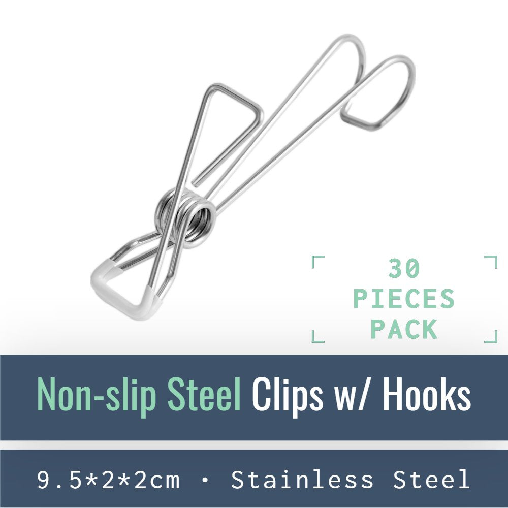 HH001-V-30-Non-Slip Stainless Steel Clips with Hanging Hooks--ecofans-30-Silver-