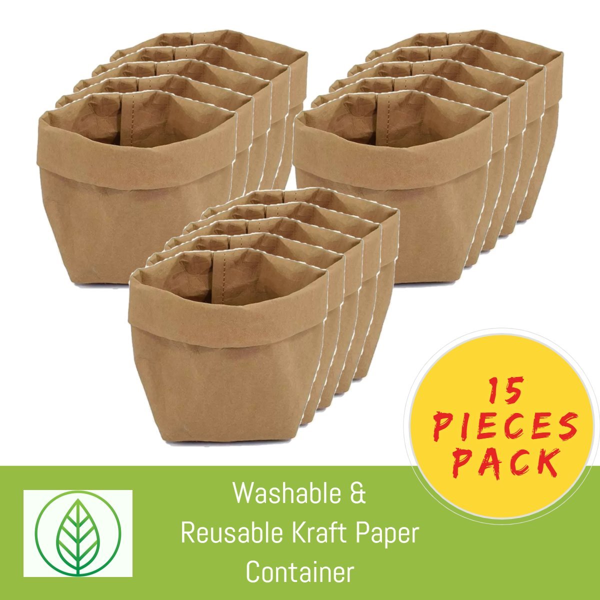KB001-S4-15-Washable & Reusable Kraft Paper Container - Plain Colors-Bag-ecofans-15-Grey-10*10*22cm-S