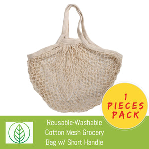 KB053-B-01-Reusable-Washable Cotton Mesh Grocery Bag w/ Short Handle-Bag-ecofans-1-Black-