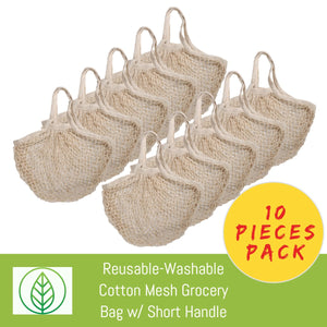 KB053-B-10-Reusable-Washable Cotton Mesh Grocery Bag w/ Short Handle-Bag-ecofans-10-Black-
