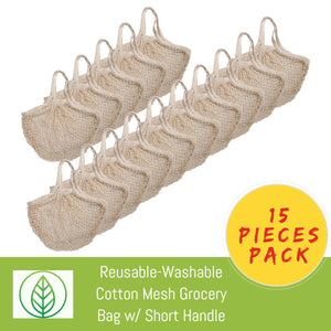 KB053-B-15-Reusable-Washable Cotton Mesh Grocery Bag w/ Short Handle-Bag-ecofans-15-Black-