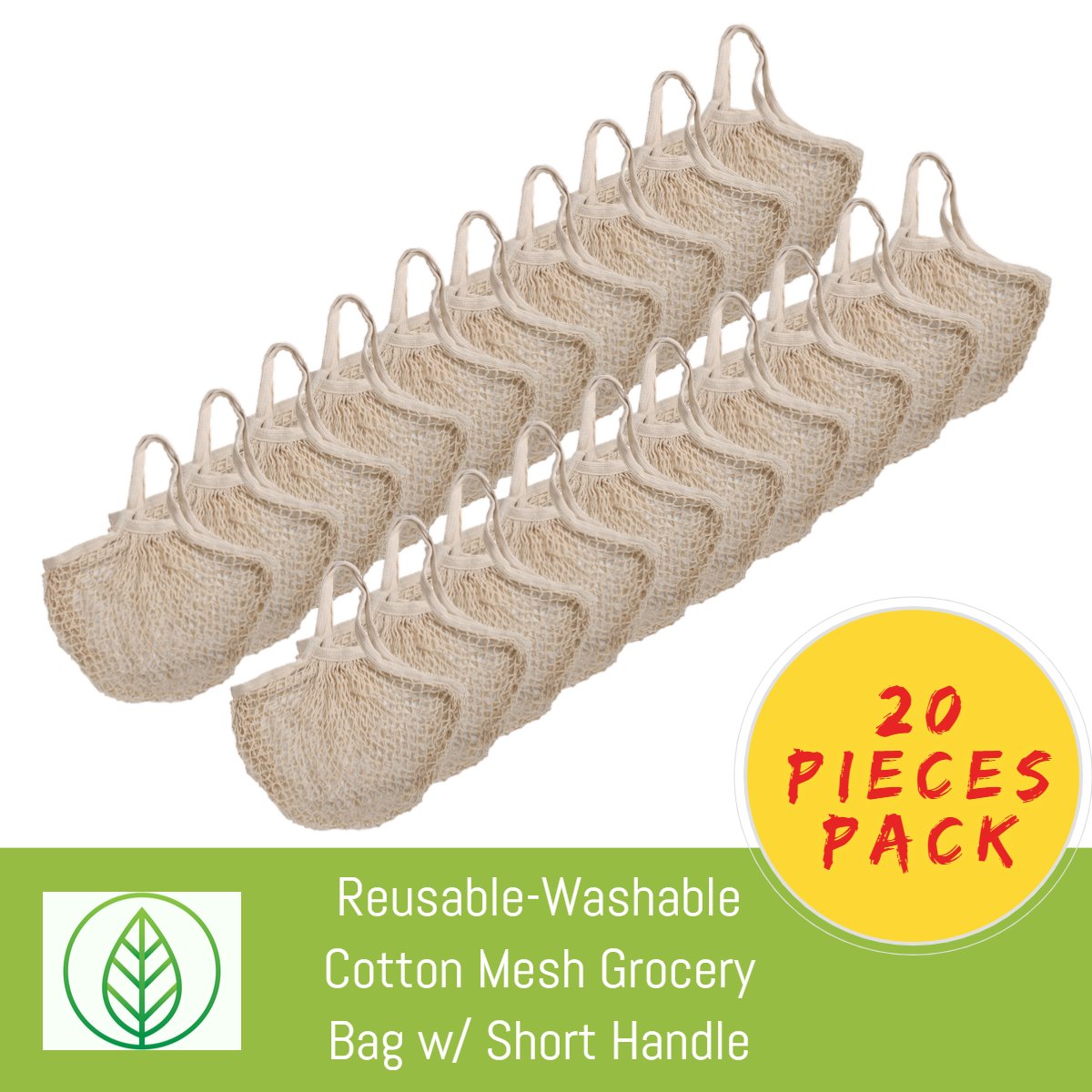 KB053-B-20-Reusable-Washable Cotton Mesh Grocery Bag w/ Short Handle-Bag-ecofans-20-Black-