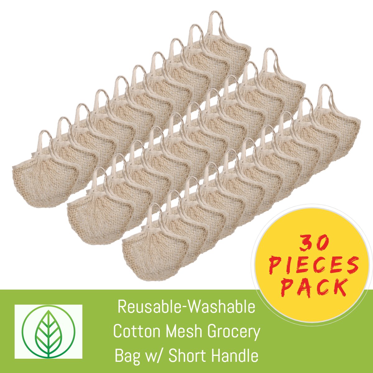 KB053-B-30-Reusable-Washable Cotton Mesh Grocery Bag w/ Short Handle-Bag-ecofans-30-Black-