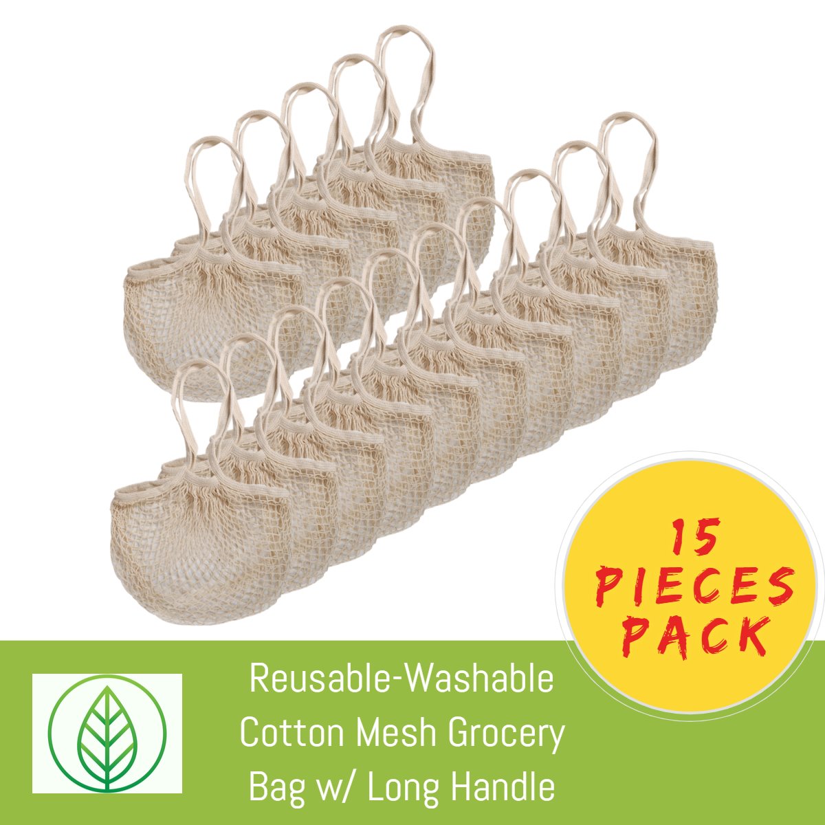 KB054-B-15-Reusable-Washable Cotton Mesh Grocery Bag w/ Long Handle-Bag-ecofans-15-Black-