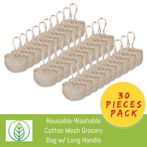 KB054-B-30-Reusable-Washable Cotton Mesh Grocery Bag w/ Long Handle-Bag-ecofans-30-Black-