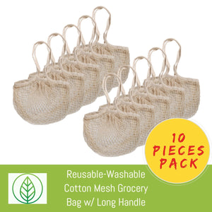 KB054-B-10-Reusable-Washable Cotton Mesh Grocery Bag w/ Long Handle-Bag-ecofans-10-Black-