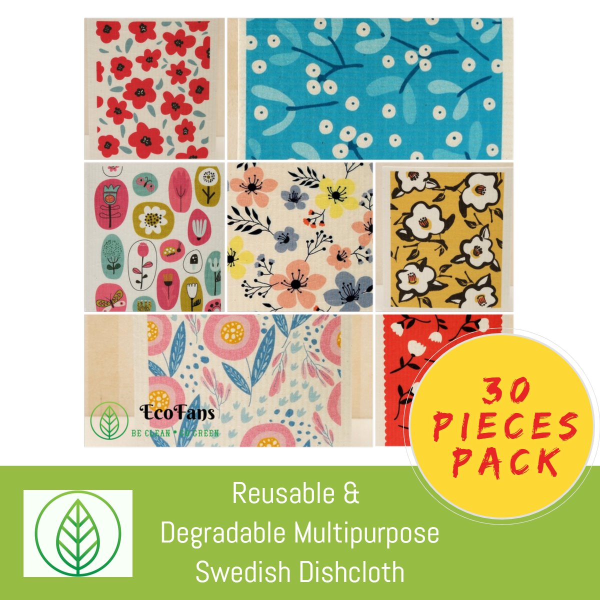 Swedish Dishcloth – Multi-Pack Cellulose Sponge Cloths – EcoFans®