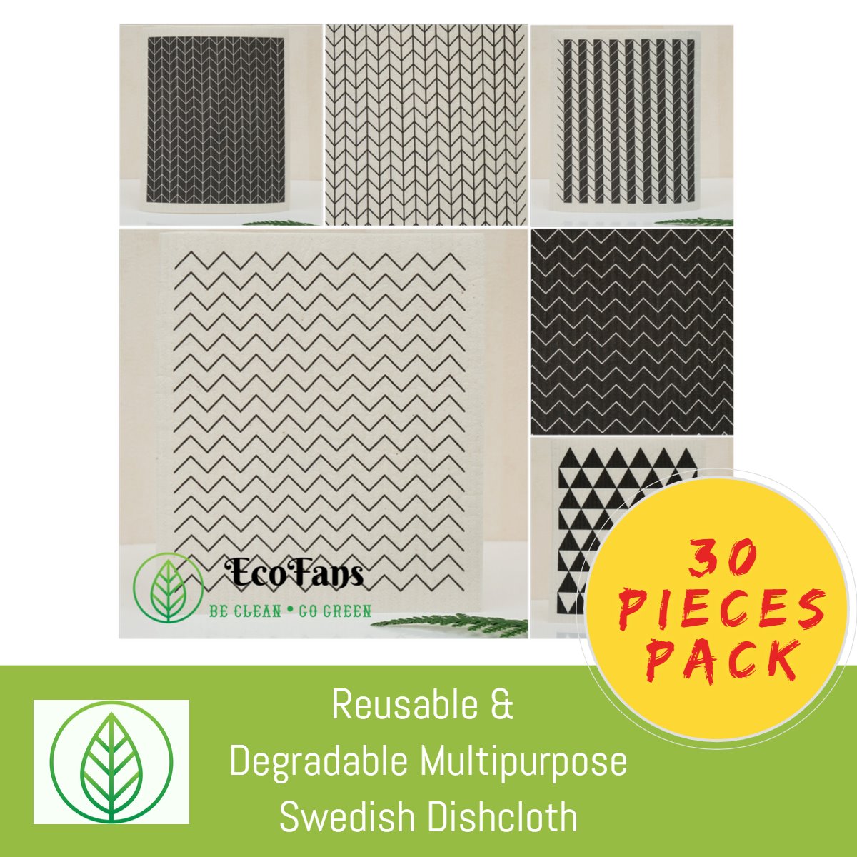 KT051-X-30-Reusable & Degradable Multipurpose Swedish Dishcloth-Cloth-ecofans-30-Tiles-