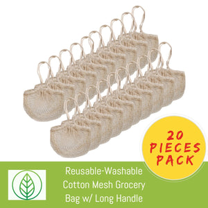KB054-B-20-Reusable-Washable Cotton Mesh Grocery Bag w/ Long Handle-Bag-ecofans-20-Black-